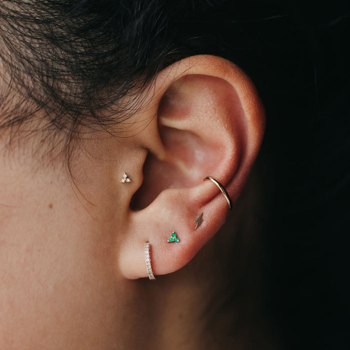 Everyday Little Lightning Bolt Earring in 14k yellow gold, alternate angle detail view