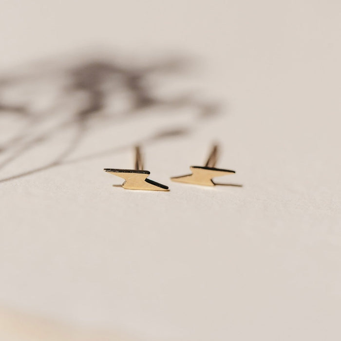Everyday Little Lightning Bolt Earring in 14k yellow gold, alternate angle detail view 2