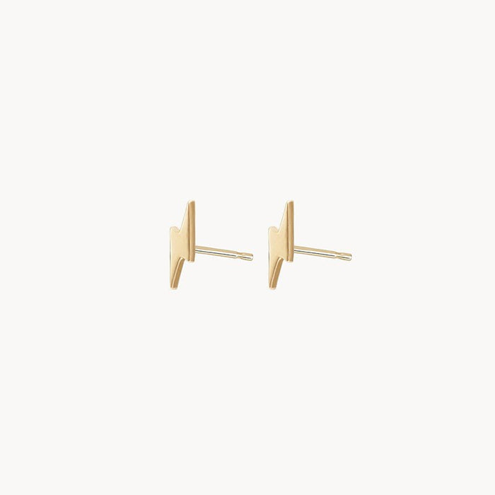 Everyday Little Lightning Bolt Earring in 14k yellow gold, alternate angle detail view 4