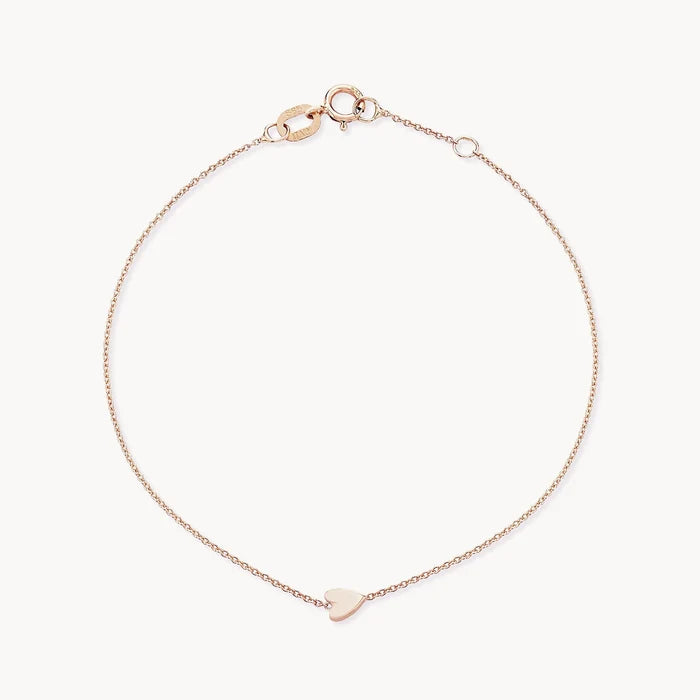 Everyday Little Lovely Heart Bracelet in 14k yellow gold, alternate angle detail view