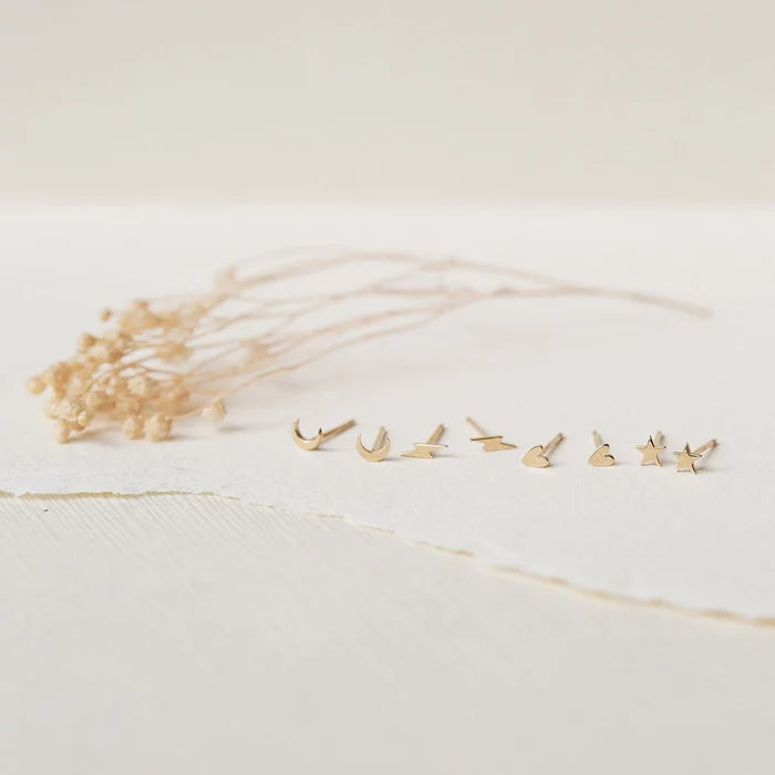 Everyday Little Lovely Heart Earring in 14k yellow gold, studio detail view 2
