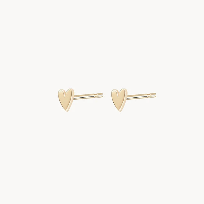 Everyday Little Lovely Heart Earring in 14k yellow gold, alternate angle detail view
