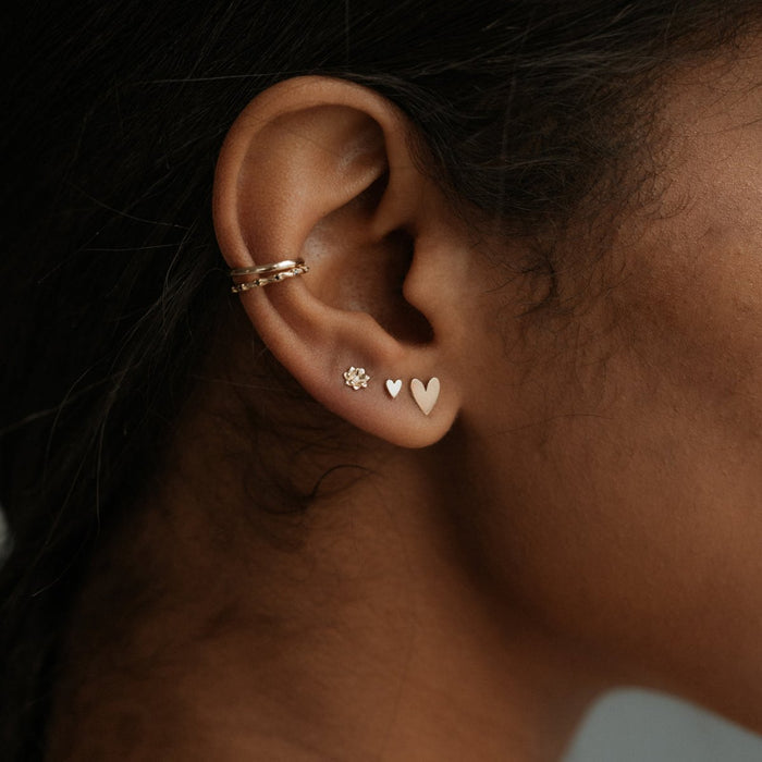 Everyday Love Lineage Pair Heart Earrings in 14k yellow gold with bundle, alternate angle detail view