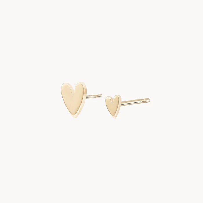 Everyday Love Lineage Pair Heart Earrings in 14k yellow gold with bundle, alternate angle detail view 2