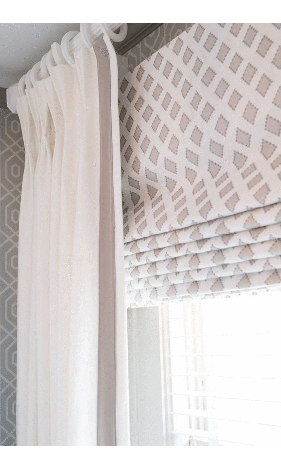 White curtains with ribbon trim