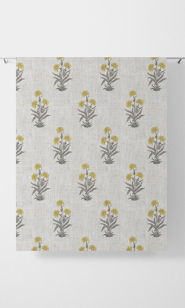 Modern Floral Home Décor Fabric By the Metre (White/ Yellow/ Grey)