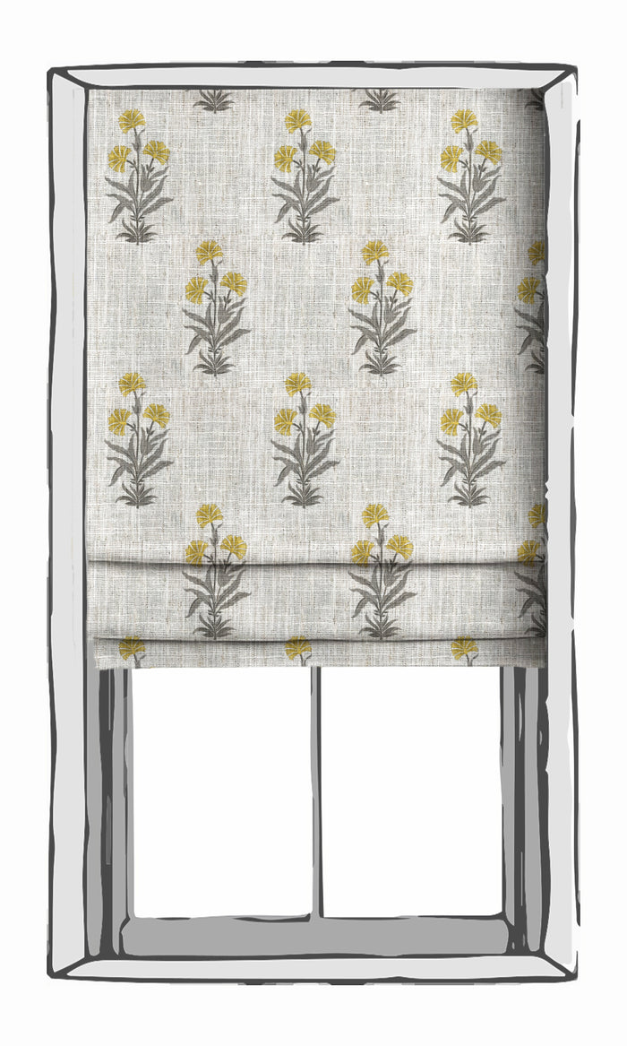 Modern Floral Window Treatments Fabric By the Metre (White/ Yellow/ Grey)