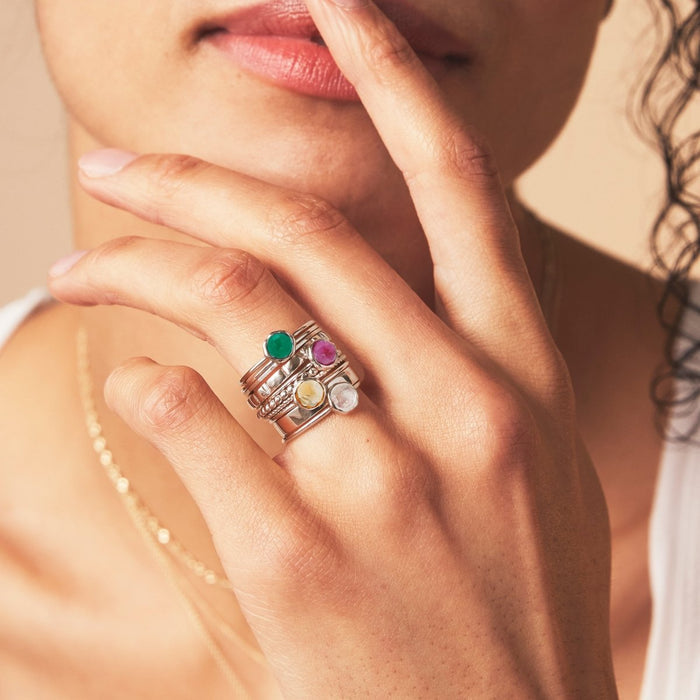 family may birthstone ring - sterling silver, emerald