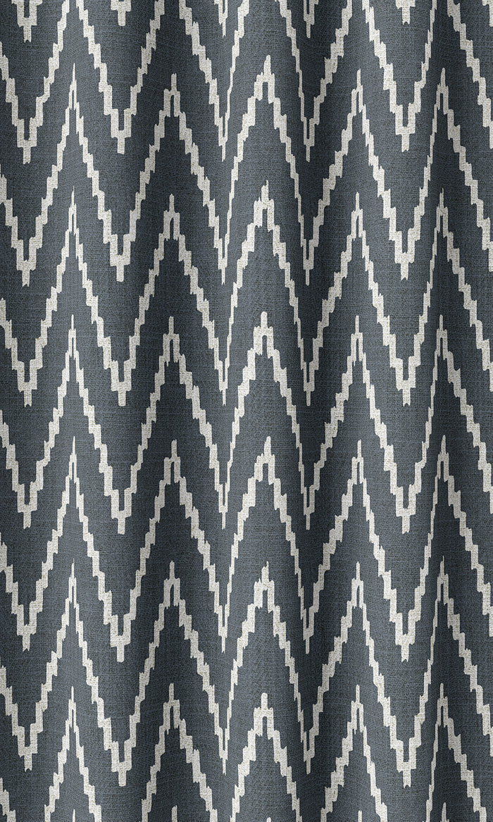 Chevron Print Drapes (Petrol Blue/ White)