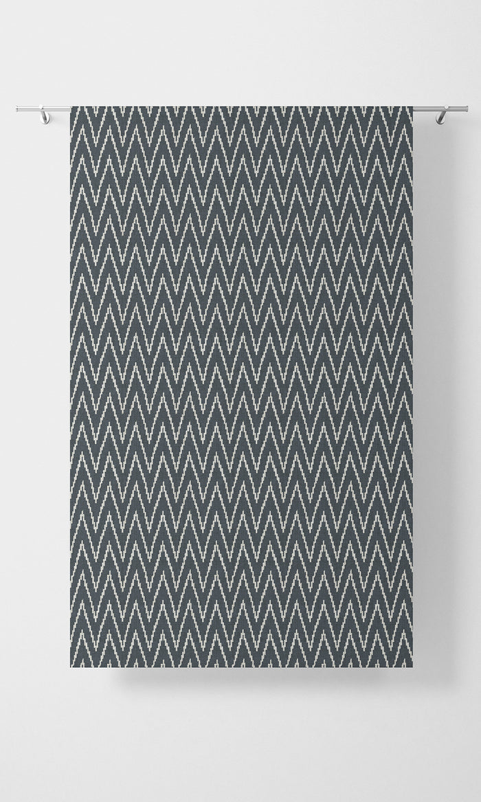Chevron Print Pinch Pleat, Rod Pocket, Eyelet Curtains (Petrol Blue/ White)