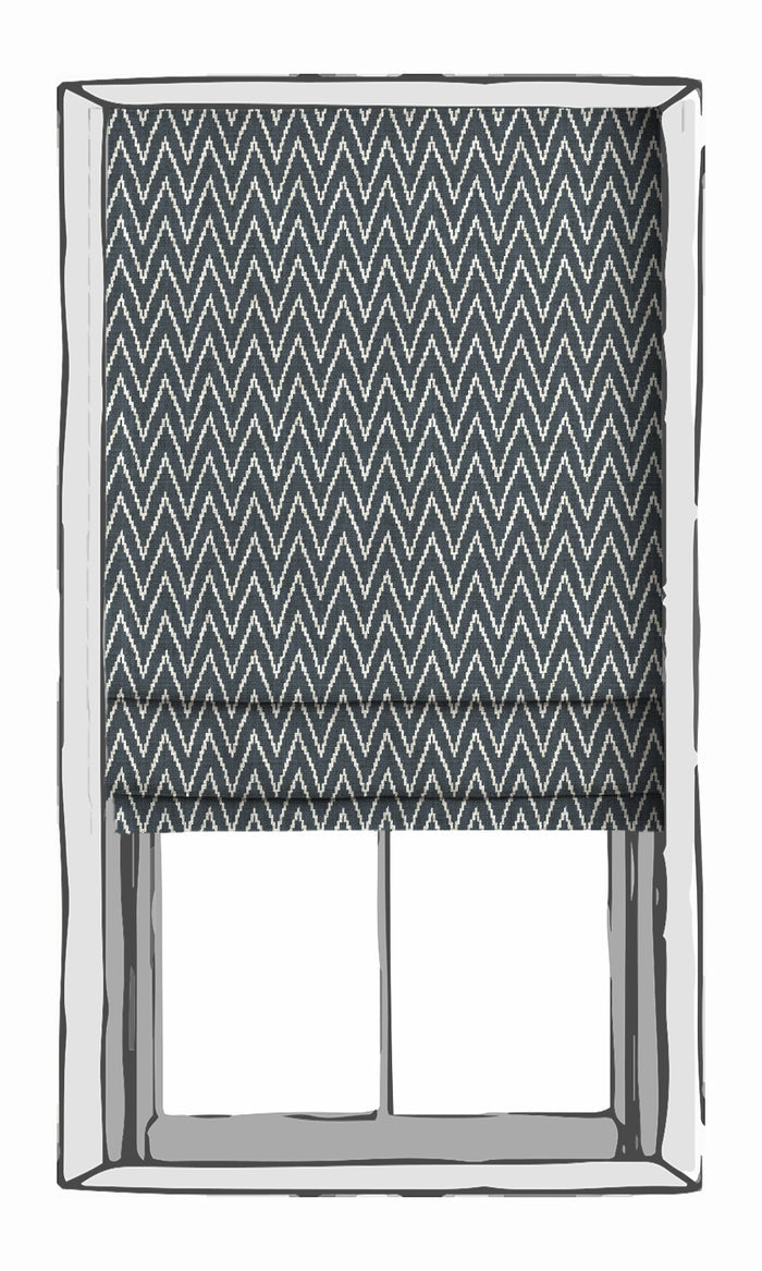 Chevron Print Drapes (Petrol Blue/ White) Extra Long Short Wide
