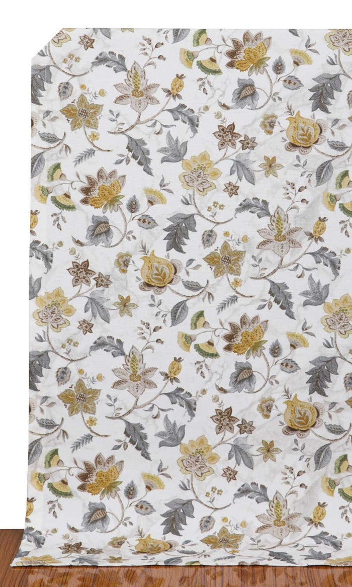 Floral Cotton Home Décor Fabric By the Metre (Grey/ Yellow)