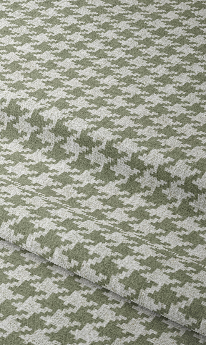 Houndstooth Patterned Window Treatments Fabric By the Metre (Green/ White)