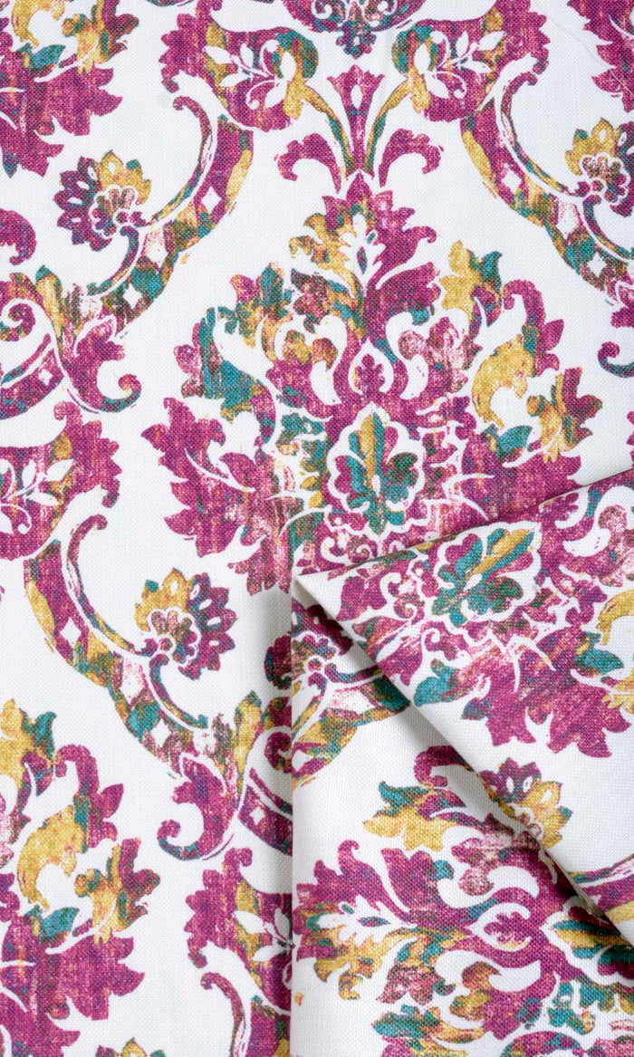 Damask Print Pinch Pleat, Rod Pocket, Eyelet Curtains (Pink/ Purple)