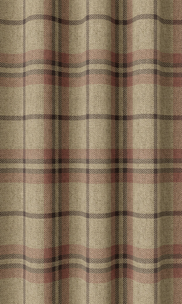 Check Patterned Pinch Pleat, Rod Pocket, Eyelet Curtains (Beige/ Red)