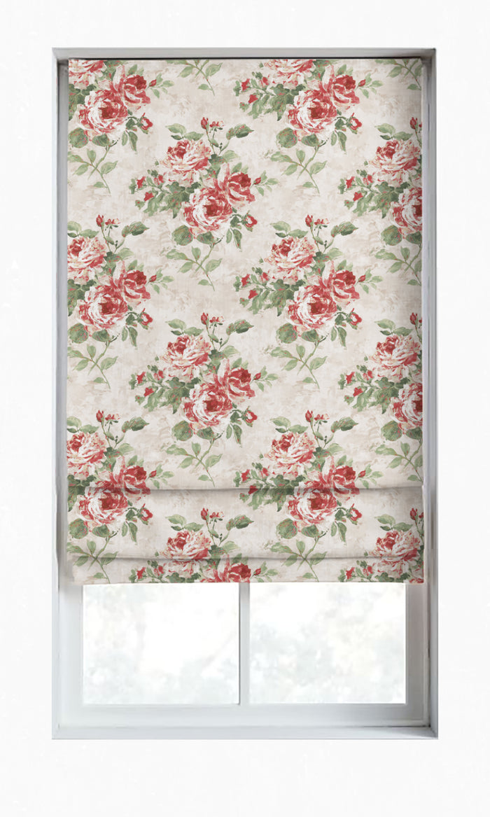 Dimout Floral Window Treatments Fabric By the Metre (Red/ Pale Grey)