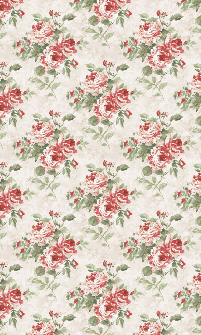 Dimout Floral Home Textile Fabric Material By the Metre (Red/ Pale Grey)