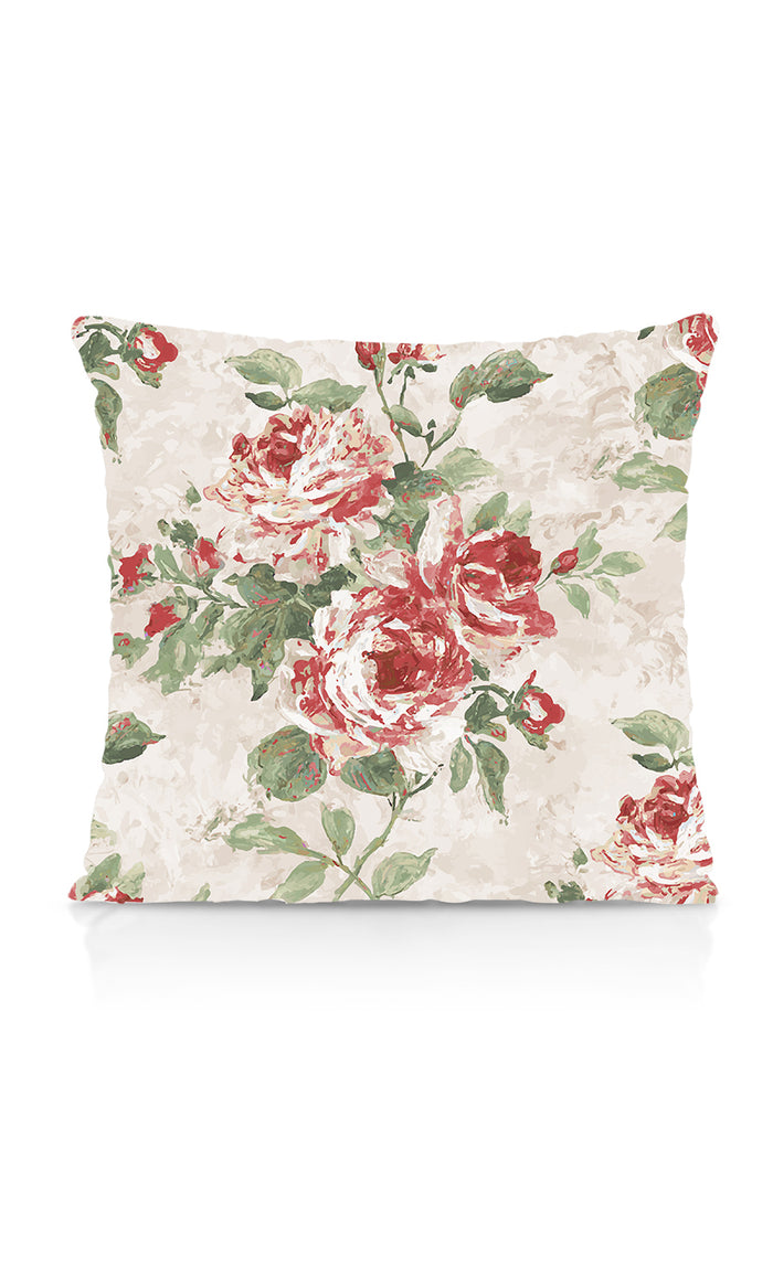 Dimout Floral Fabric Material By the Metre (Red/ Pale Grey)