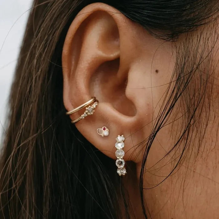 Fire Element Stud Earring in 14k yellow gold, alternate angle detail view