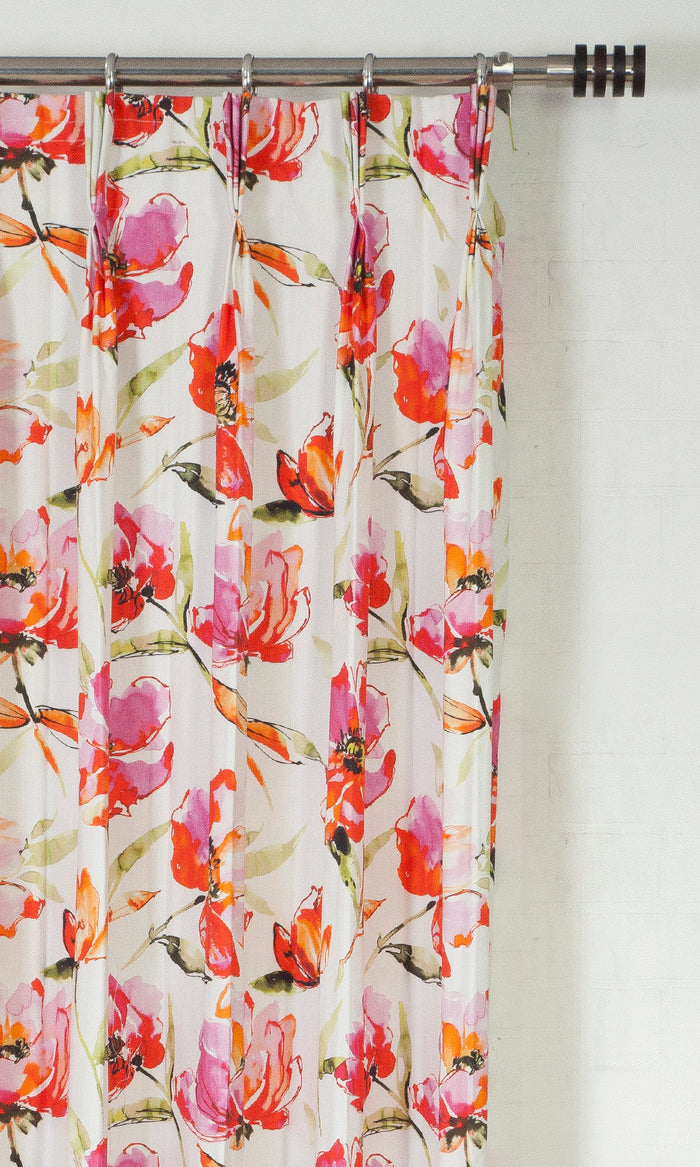 Floral Cotton Pinch Pleat, Rod Pocket, Eyelet Curtains (Pink/ Purple)