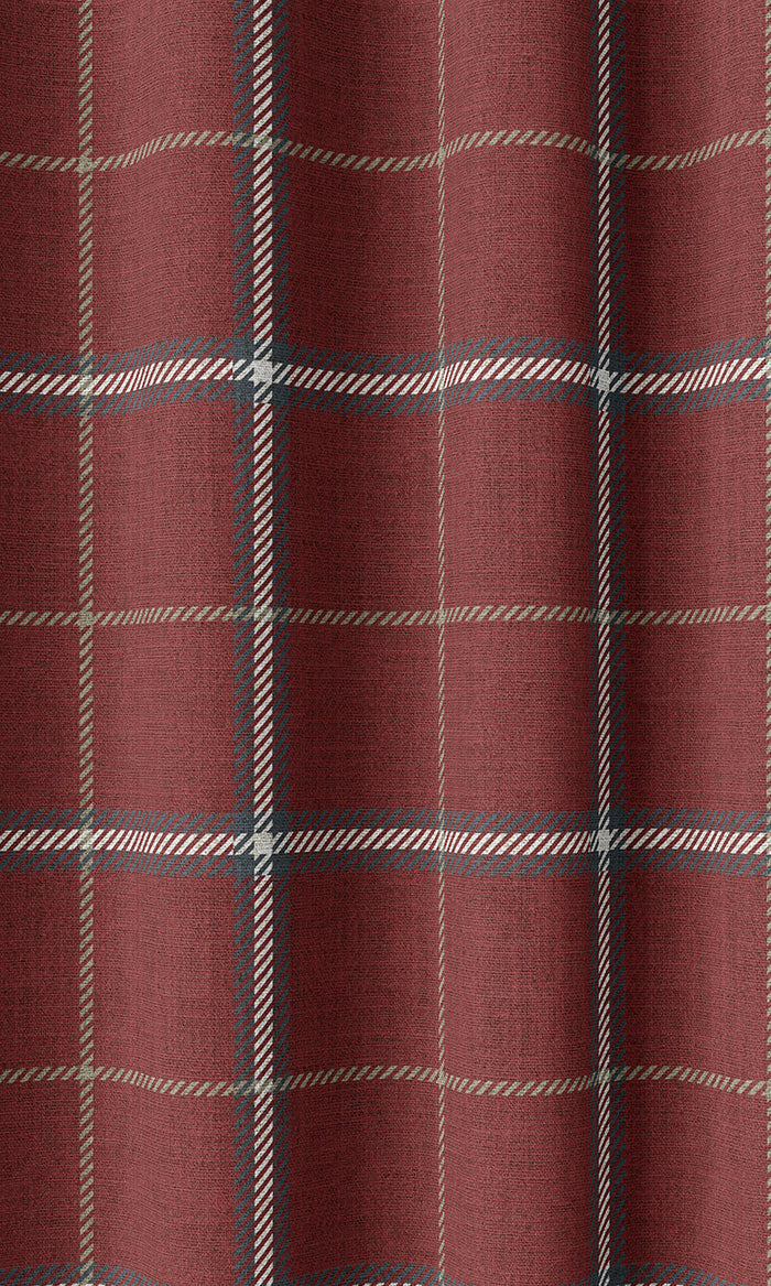 Modern Check Patterned Drapery (Deep Red)