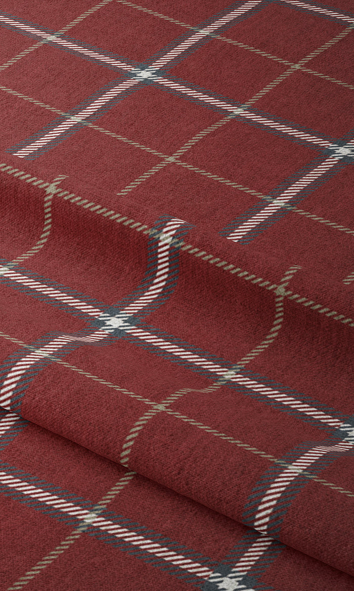 Modern Check Patterned Pinch Pleat, Rod Pocket, Eyelet Curtains (Deep Red)