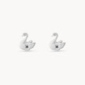 Floating Swan Studs in sterling silver with blue sapphire