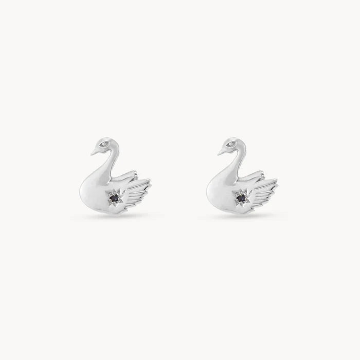 Floating Swan Studs in sterling silver with blue sapphire