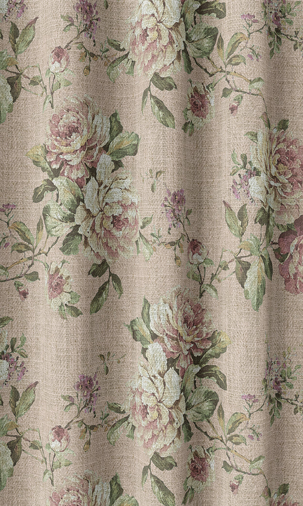 Classic Floral Print Pinch Pleat, Rod Pocket, Eyelet Curtains (Pink)