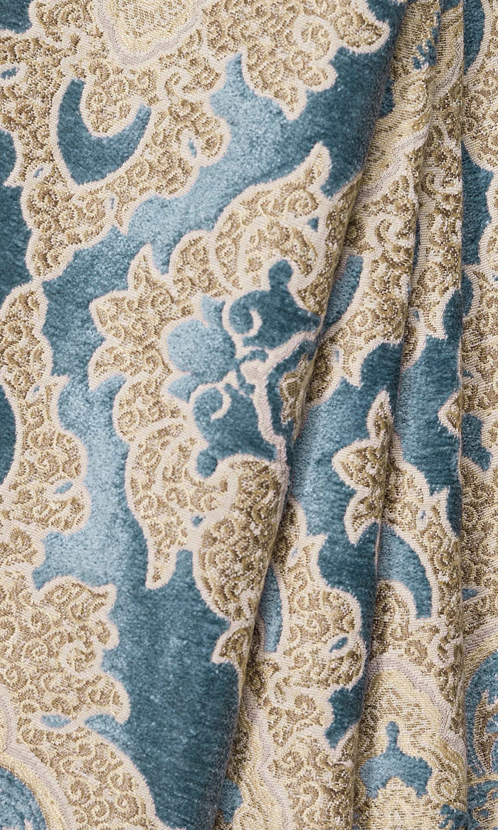 Damask Velvet Drapery for Living, Bedroom, Kitchen, Bathroom (Beige/ Brown/ Blue)