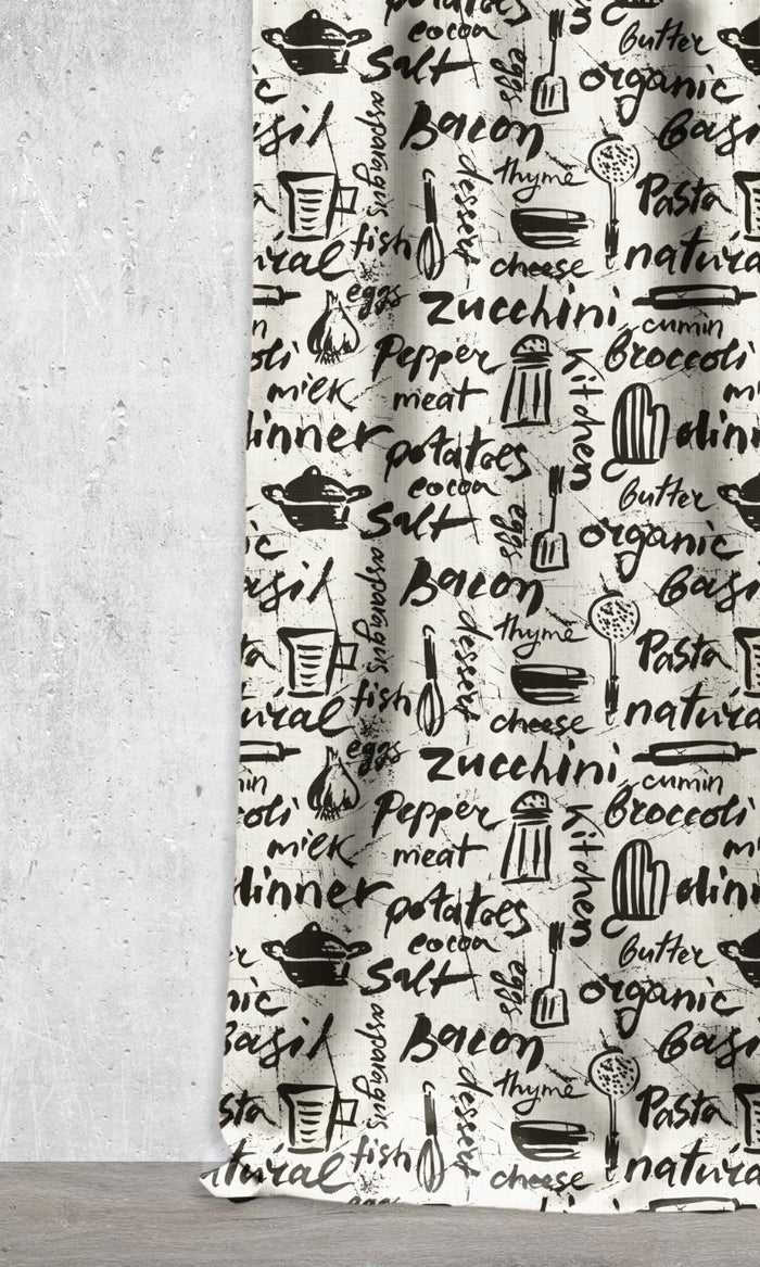 Cooking/Dining Theme Drapes (Black/ White)