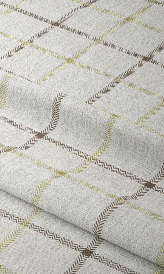 Check Patterned Drapery for Living, Bedroom, Kitchen, Bathroom (White/ Green)