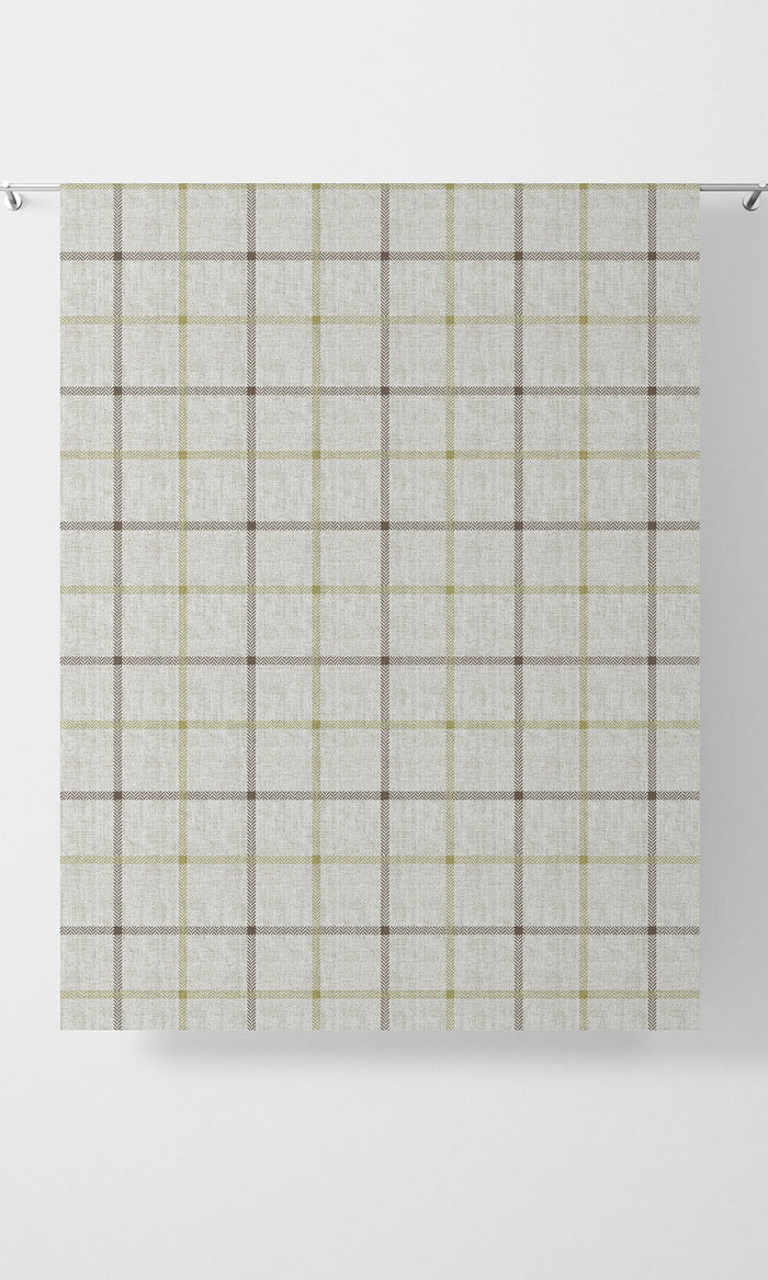 Check Patterned Pinch Pleat, Rod Pocket, Eyelet Curtains (White/ Green)