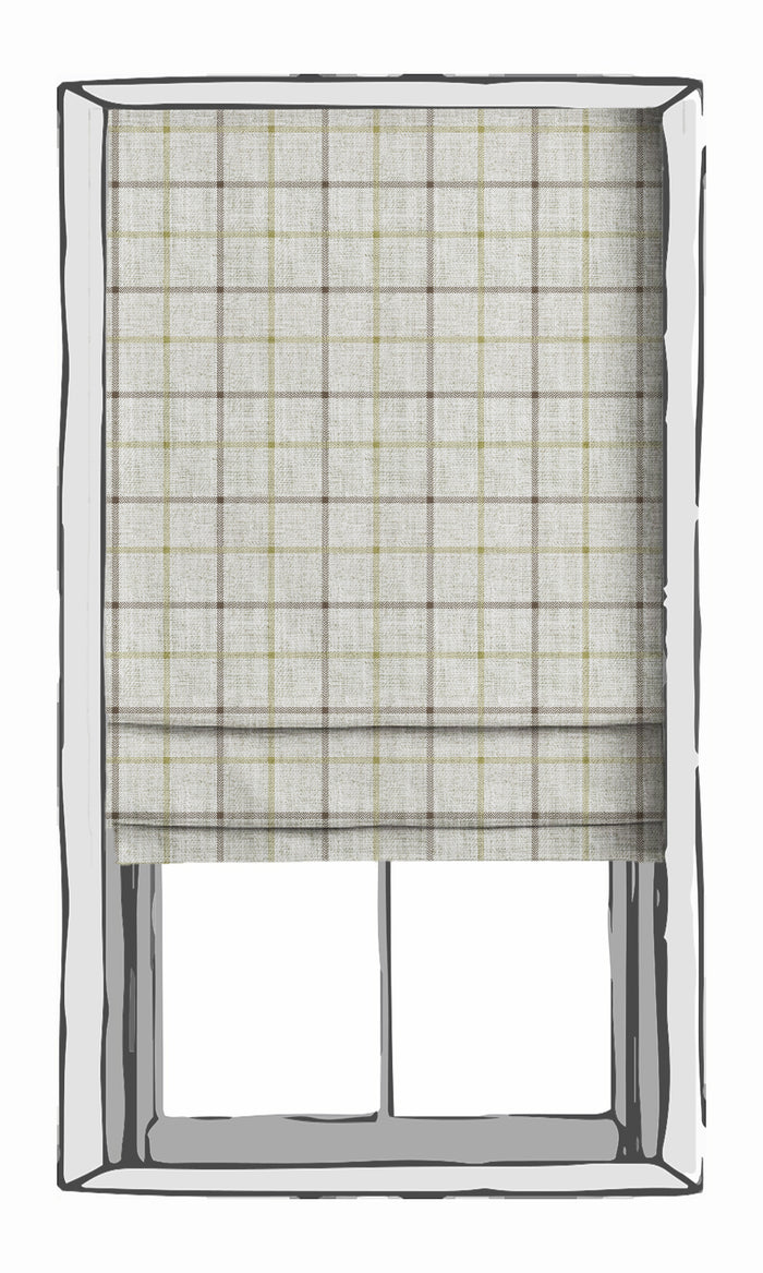 Check Patterned Drapery (White/ Green) Extra Long Short Wide
