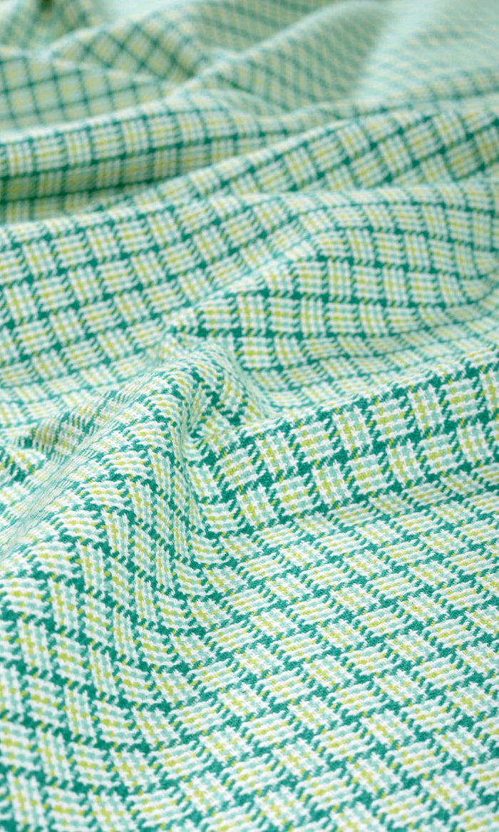 Basketweave Cotton Pinch Pleat, Rod Pocket, Eyelet Curtains (Green/ Blue)
