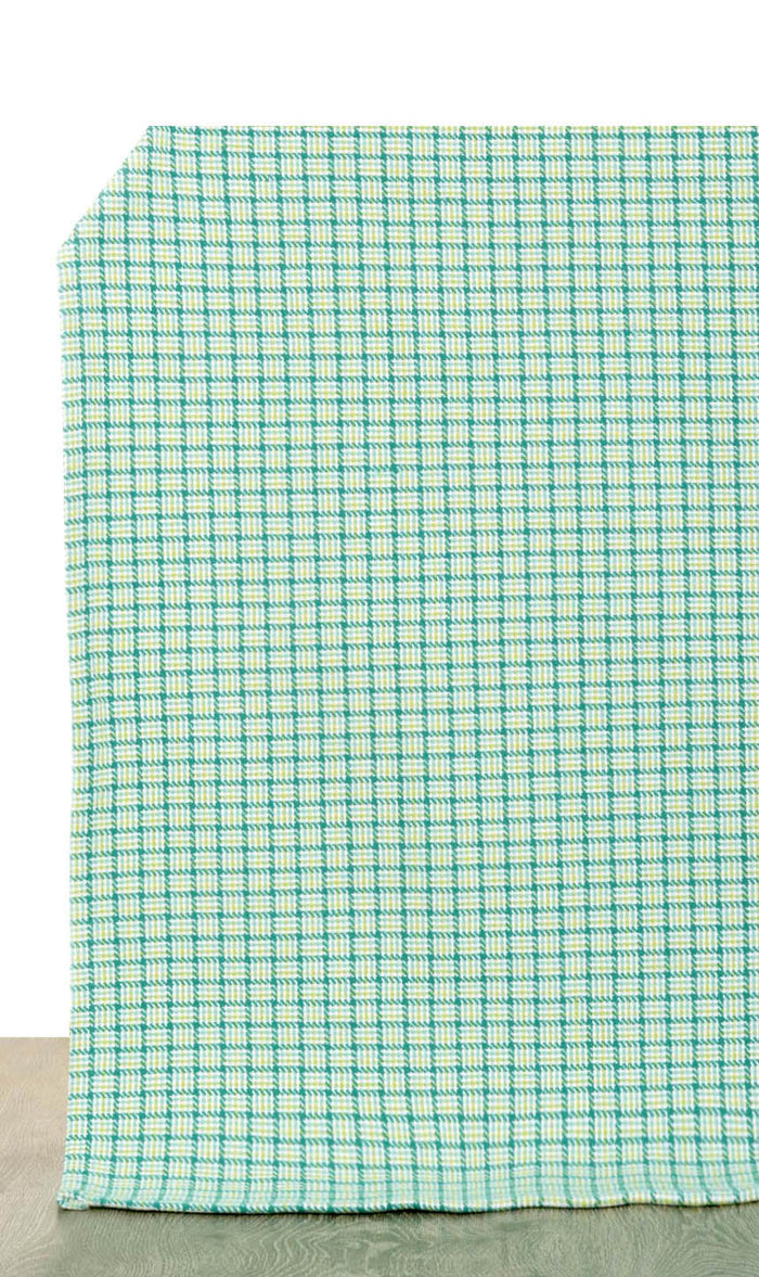 Basketweave Cotton Made-to-Measure Curtains (Green/ Blue)