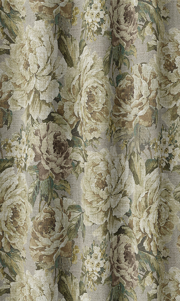 Floral Pinch Pleat, Rod Pocket, Eyelet Curtains (Grey/ Ivory)