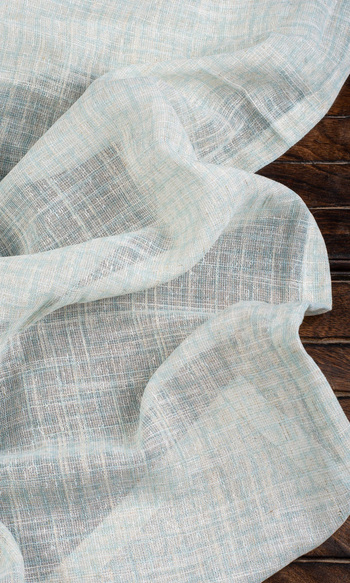 Sheer Linen Checked Fabric Material By the Metre (Light Blue)