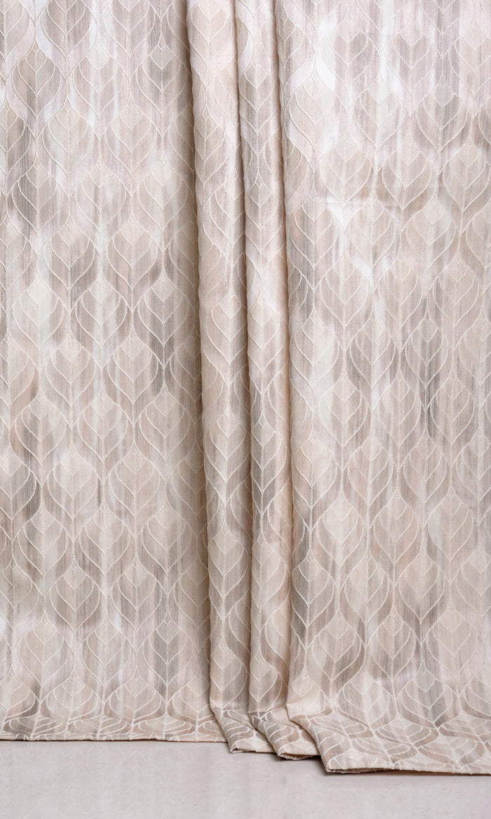 Petal Patterned Fabric By the Metre for Curtains & Drapes (Pale Grey/ Beige)