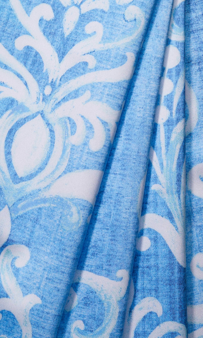 Damask Curtains for Living, Bedroom, Kitchen, Bathroom (Blue/ White)