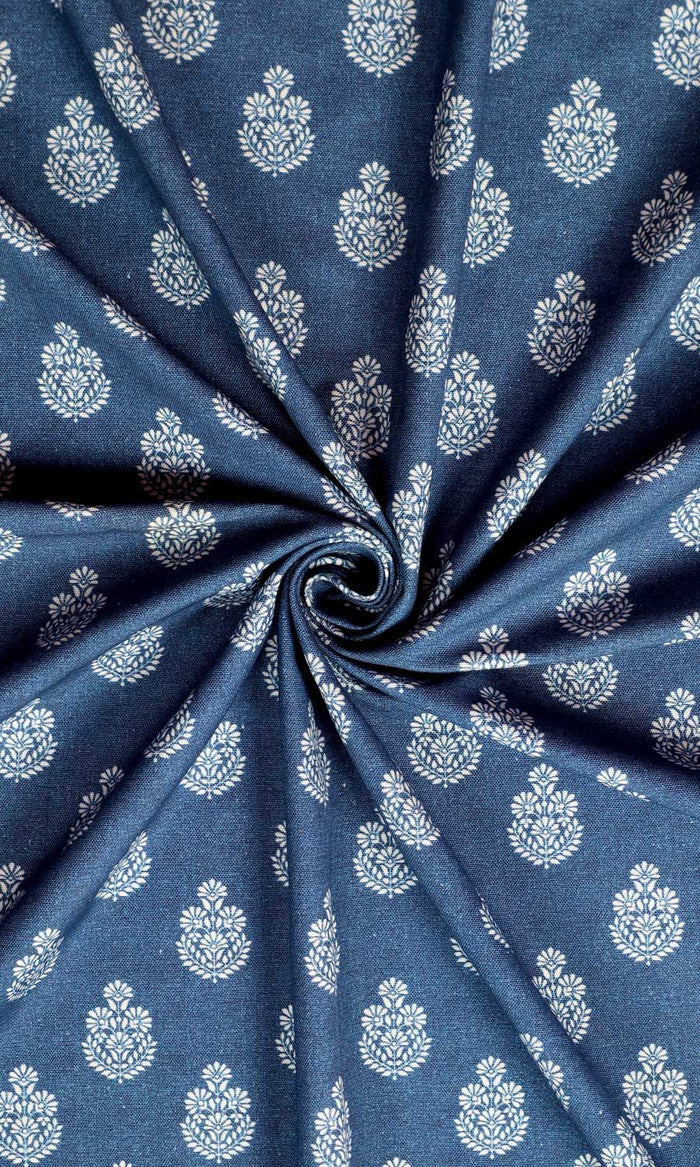 Floral Cotton Fabric Material By the Metre (Blue)