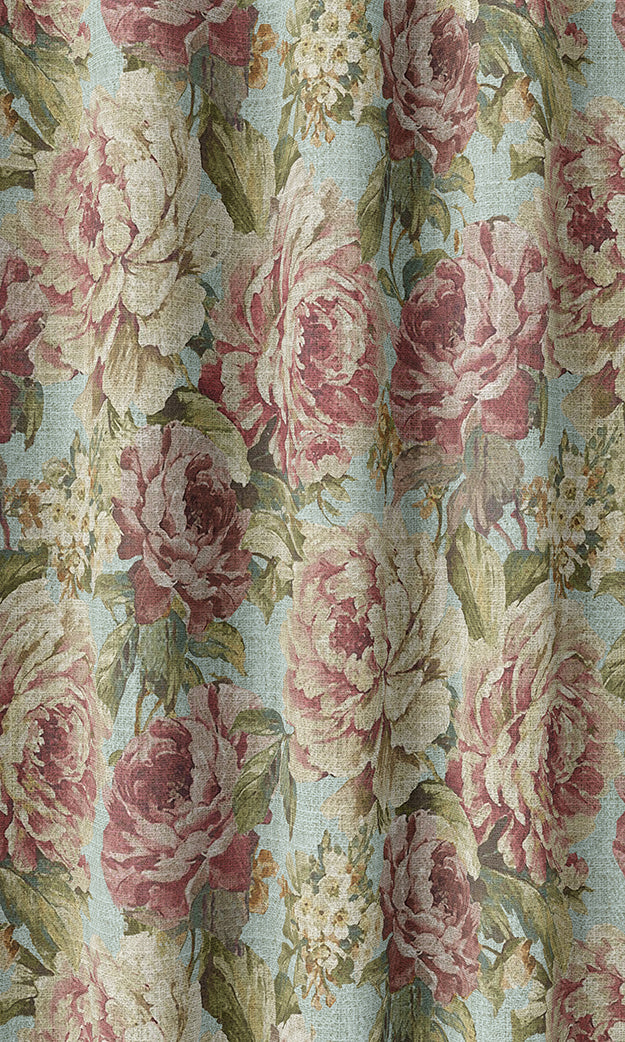 Classic Floral Patterned Pinch Pleat, Rod Pocket, Eyelet Curtains (Pink & Blue)