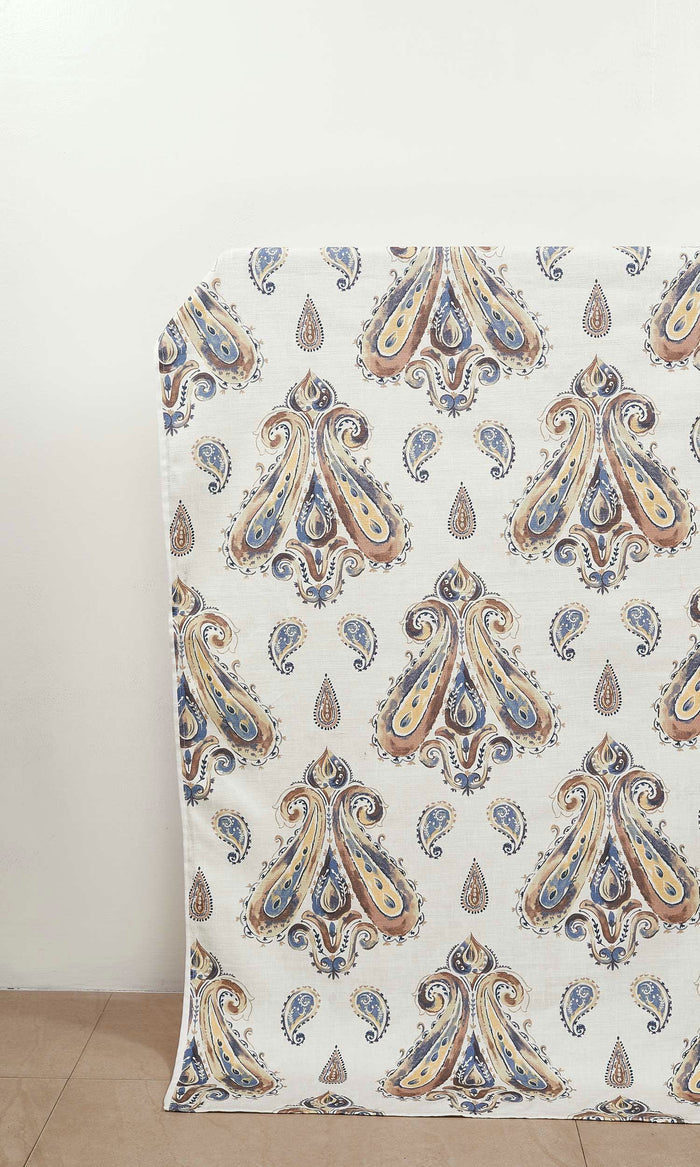 Paisley Print Curtains for Living, Bedroom, Kitchen, Bathroom (Brown/ Blue)