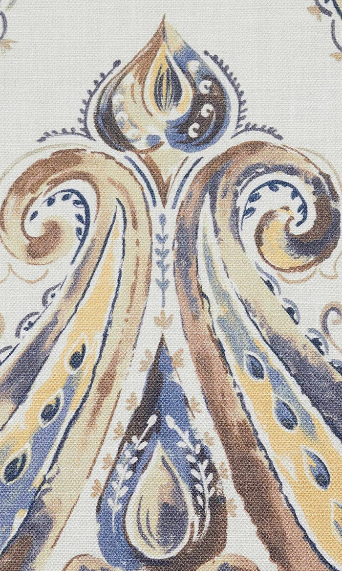 Paisley Print Pinch Pleat, Rod Pocket, Eyelet Curtains (Brown/ Blue)