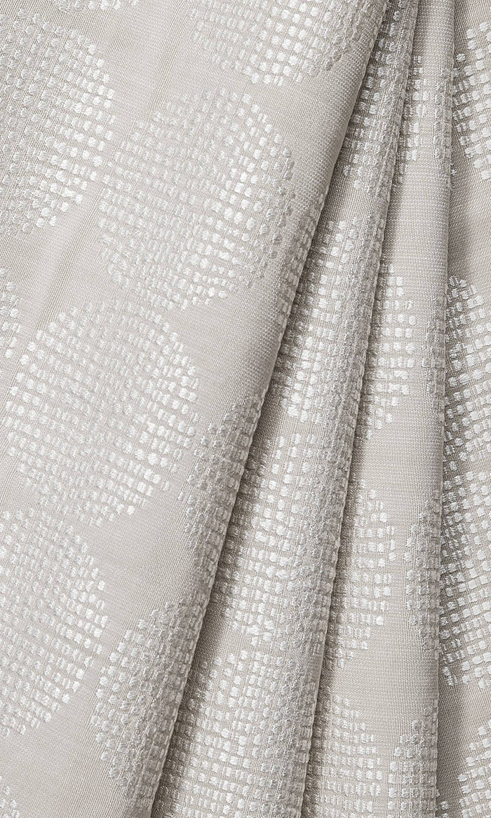 Geometric Embroidered Drapes for Living, Bedroom, Kitchen, Bathroom (White/ Gray)