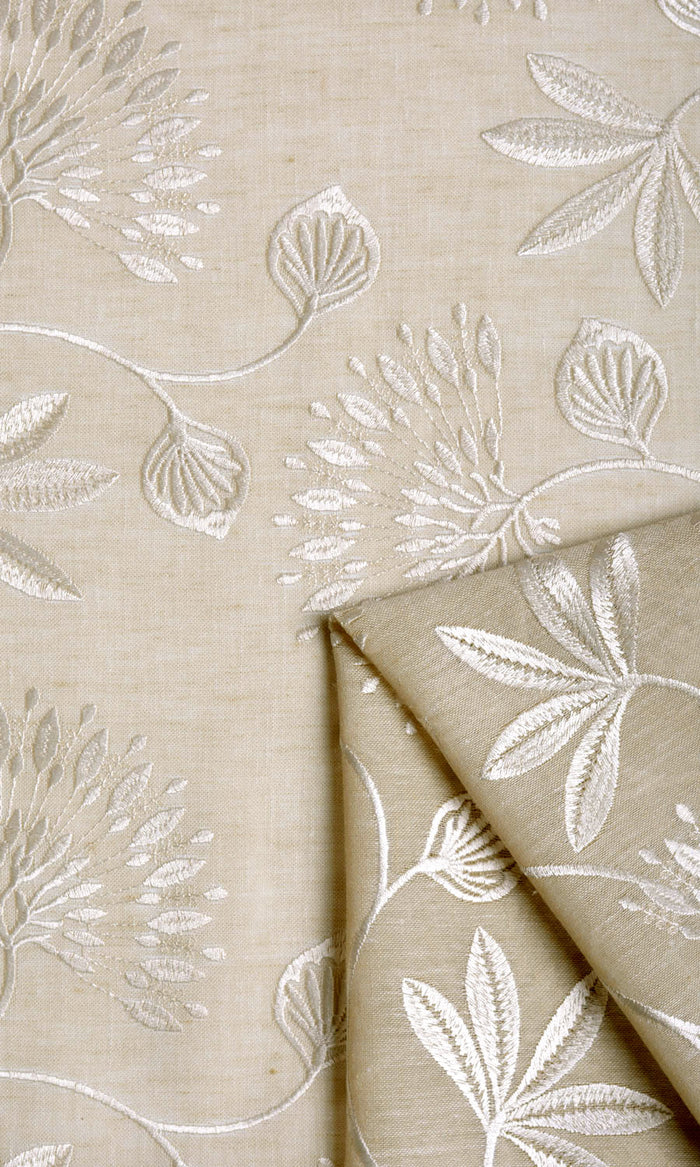 Floral Semi Sheer Drapes (Wheat Beige/ White) Extra Long Short Wide