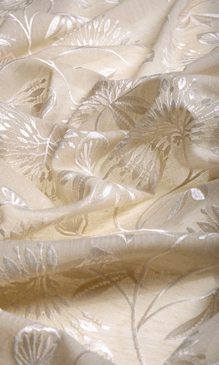 Floral Semi Sheer Made-to-Measure Curtains (Wheat Beige/ White)