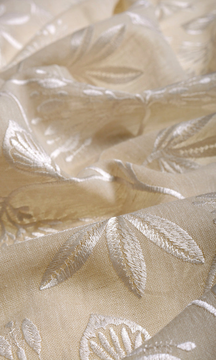 Floral Semi Sheer Any Size Style Curtains (Wheat Beige/ White)