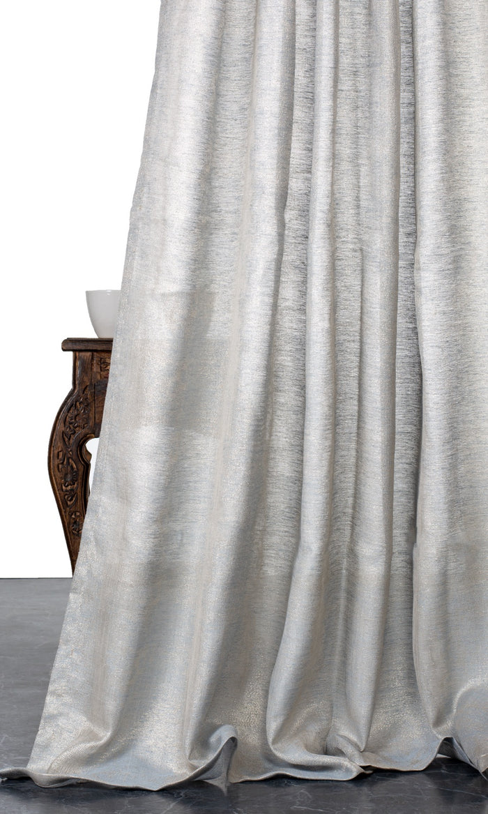 Metallic Accents Semi-Sheer Window Treatments Fabric By the Metre (Gray/ Gold)