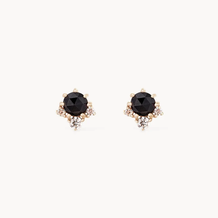 Full Moon Glow Diamond Black Onyx Earring in 14k yellow gold with black onyx and diamonds